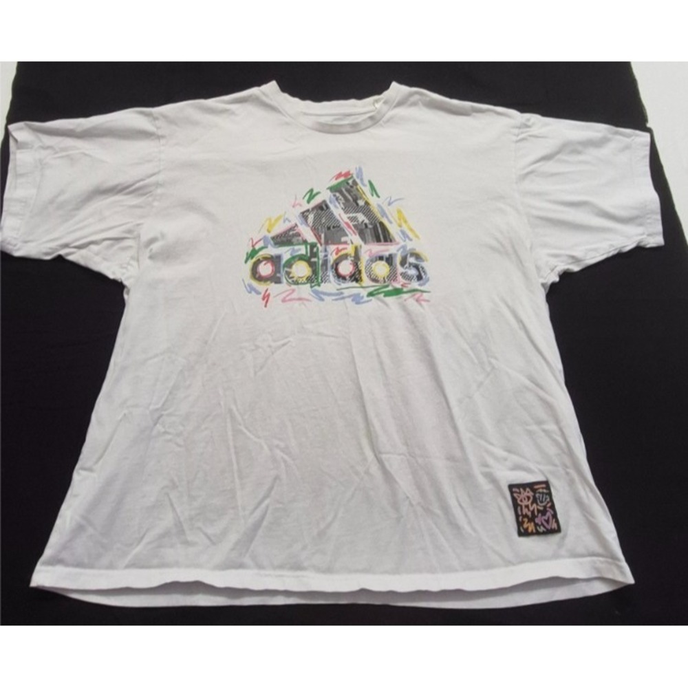 Adidas Men's White Graphic Pride T-Shirt XL colorful crew neck 100% Cotton Sport